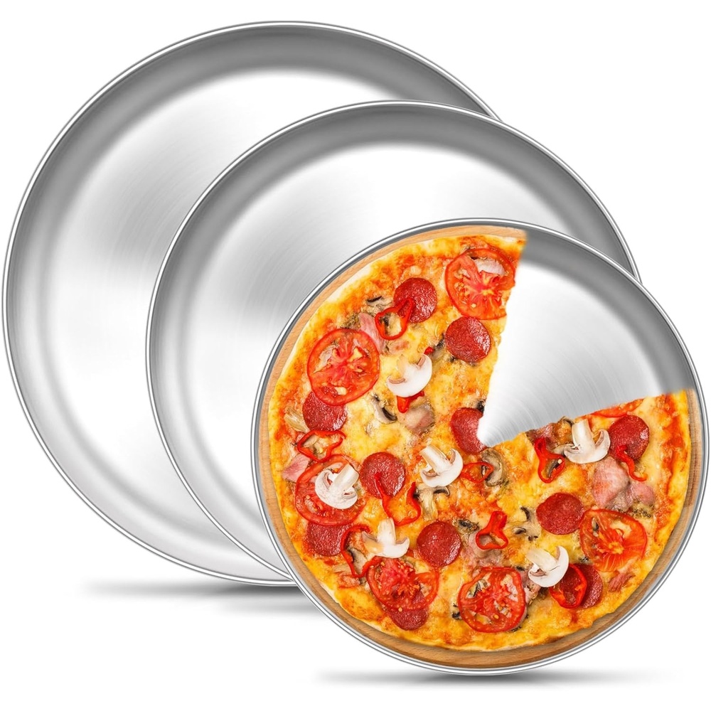 image:imageTeamFar Pizza Pan 9 Inch 10 Inch 12 Inch Stainless Steel Pizza Pans Set 3 Sizes Round Pizza Oven Baking Serving Plate Tray for Pizza Pie Cookie NonToxic amp Heavy Duty Dishwasher SafeSilver