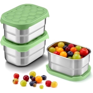 image:imageTeamFar 3 Pack Snack Containers for Kids Stainless Steel 8oz Baby Food Container with Silicone Lid Small Kids Bento Lunch Box for SchoolDaycare Easy Open amp Leak Proof OrangePinkPurpleGreen