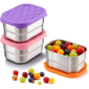image:imageTeamFar 3 Pack Snack Containers for Kids Stainless Steel 8oz Baby Food Container with Silicone Lid Small Kids Bento Lunch Box for SchoolDaycare Easy Open amp Leak Proof OrangePinkPurpleOrange  Pink  Purple