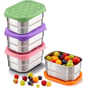 image:imageTeamFar 3 Pack Snack Containers for Kids Stainless Steel 8oz Baby Food Container with Silicone Lid Small Kids Bento Lunch Box for SchoolDaycare Easy Open amp Leak Proof OrangePinkPurpleGreen  Orange  Purple  Pink