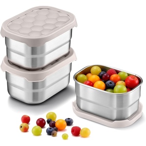 image:imageTeamFar 3 Pack Snack Containers for Kids Stainless Steel 8oz Baby Food Container with Silicone Lid Small Kids Bento Lunch Box for SchoolDaycare Easy Open amp Leak Proof OrangePinkPurpleKhaki