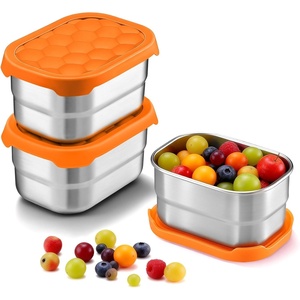 image:imageTeamFar 3 Pack Snack Containers for Kids Stainless Steel 8oz Baby Food Container with Silicone Lid Small Kids Bento Lunch Box for SchoolDaycare Easy Open amp Leak Proof OrangePinkPurpleOrange