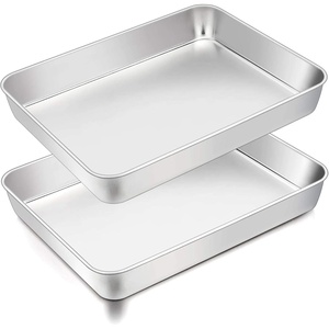 image:imageTeamFar 98x125 Baking Pan Stainless Steel Rectangular Cake Brownie Lasagna Pan for Cooking Healthy amp Sturdy Onepiece amp Even Heat Oven amp Dishwasher Safe  Set of 2125 Inch