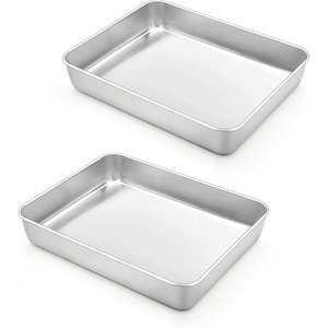 image:imageTeamFar 98x125 Baking Pan Stainless Steel Rectangular Cake Brownie Lasagna Pan for Cooking Healthy amp Sturdy Onepiece amp Even Heat Oven amp Dishwasher Safe  Set of 293 Inch