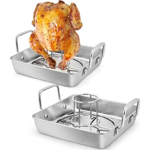 image:imageTeamFar Beer Can Chicken Holder Stainless Steel Roasting Drip Pan with Vertical Rack Stand for Grill Oven Smoker Healthy amp Heavy Duty Easy Clean amp Dishwasher Safe 1 Pan  1 Rack4