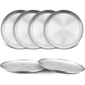 image:imageTeamFar Kids Plates 6 PCS Stainless Steel Baby Dinner Plates Set 8 Inch Toddler Metal Dishes Unbreakable Dishes for Camping Serving Party Non Toxic Matte Finished amp Dishwasher Safe SilverSilver