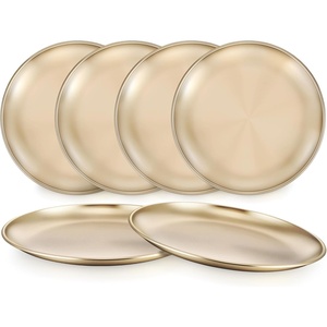 image:imageTeamFar Kids Plates 6 PCS Stainless Steel Baby Dinner Plates Set 8 Inch Toddler Metal Dishes Unbreakable Dishes for Camping Serving Party Non Toxic Matte Finished amp Dishwasher Safe SilverGold