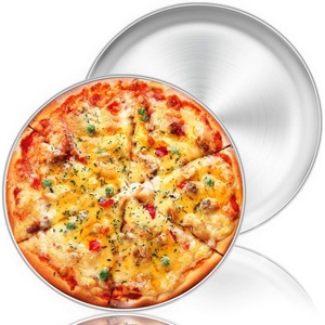 image:imageTeamFar Pizza Pan 134 inch Stainless Steel Pizza Pan Set Large Pizza Oven Pans Tray for Baking Serving Healthy amp Heavy Duty Oven amp Dishwasher Safe  2 Piece2