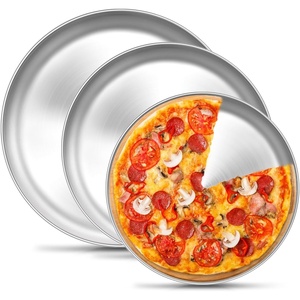 image:imageTeamFar Pizza Pan 9 Inch 10 Inch 12 Inch Stainless Steel Pizza Pans Set 3 Sizes Round Pizza Oven Baking Serving Plate Tray for Pizza Pie Cookie NonToxic amp Heavy Duty Dishwasher SafeSilver