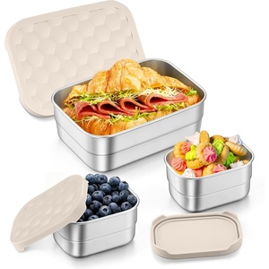 image:imageTeamFar Stainless Steel Lunch Box Food Snack Storage Bento Containers with Silicone Lids for Kids Adults to School Work Kids Friendly amp Dishwasher Safe LeakProof amp Easy Open 25OZ  8OZ2 GreyKhaki