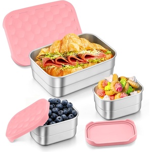 image:imageTeamFar Stainless Steel Lunch Box Food Snack Storage Bento Containers with Silicone Lids for Kids Adults to School Work Kids Friendly amp Dishwasher Safe LeakProof amp Easy Open 25OZ  8OZ2 GreyPink
