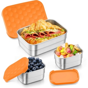 image:imageTeamFar Stainless Steel Lunch Box Food Snack Storage Bento Containers with Silicone Lids for Kids Adults to School Work Kids Friendly amp Dishwasher Safe LeakProof amp Easy Open 25OZ  8OZ2 GreyOrange