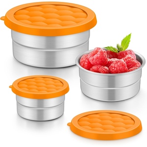 image:imageTeamFar Stainless Steel Snack Containers for Kids 3oz 6oz 1285oz Leakproof Round Food Container with Silicone Lid Metal Lunch Box for Toddlers Adults Daycare School Set of 3 MulticolorOrange