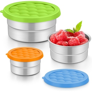 image:imageTeamFar Stainless Steel Snack Containers for Kids 3oz 6oz 1285oz Leakproof Round Food Container with Silicone Lid Metal Lunch Box for Toddlers Adults Daycare School Set of 3 MulticolorMulticolor
