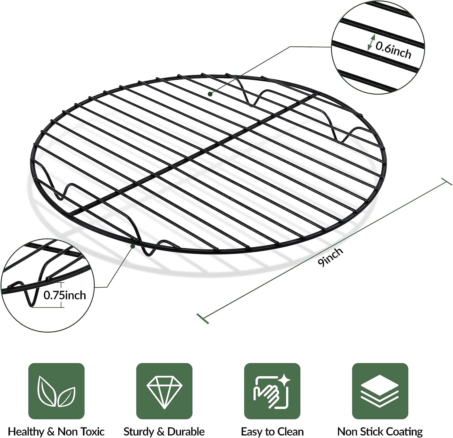 image:imageTeamFar 105 Inch NonStick Cooling Rack Round Coated Stainless Steel Cooking Wire Rack Set of 2 for BakingRoastingSteamingCooling Healthy amp HeavyDuty Oven Safe amp Easy to Clean2