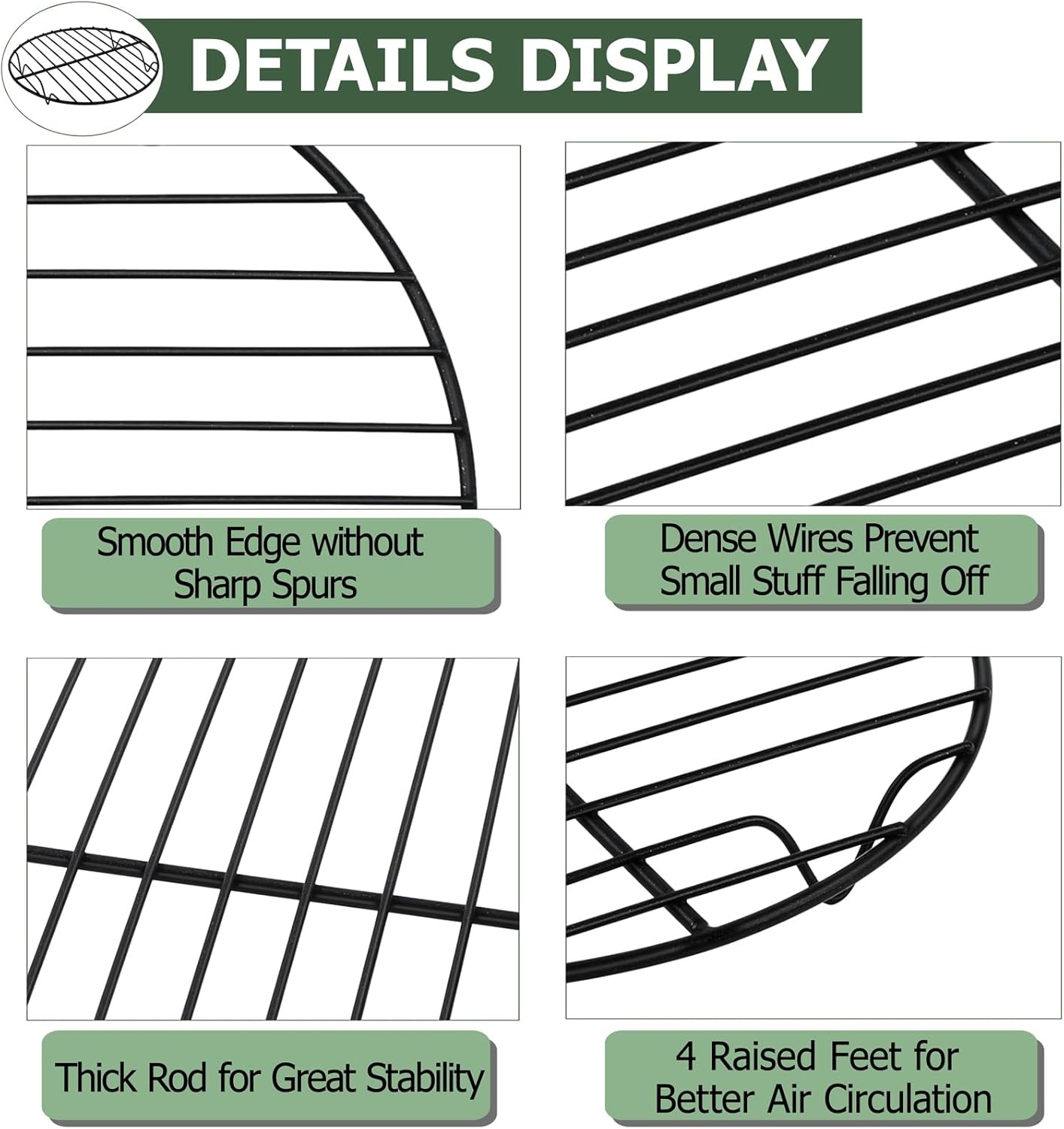 image:imageTeamFar 105 Inch NonStick Cooling Rack Round Coated Stainless Steel Cooking Wire Rack Set of 2 for BakingRoastingSteamingCooling Healthy amp HeavyDuty Oven Safe amp Easy to Clean2