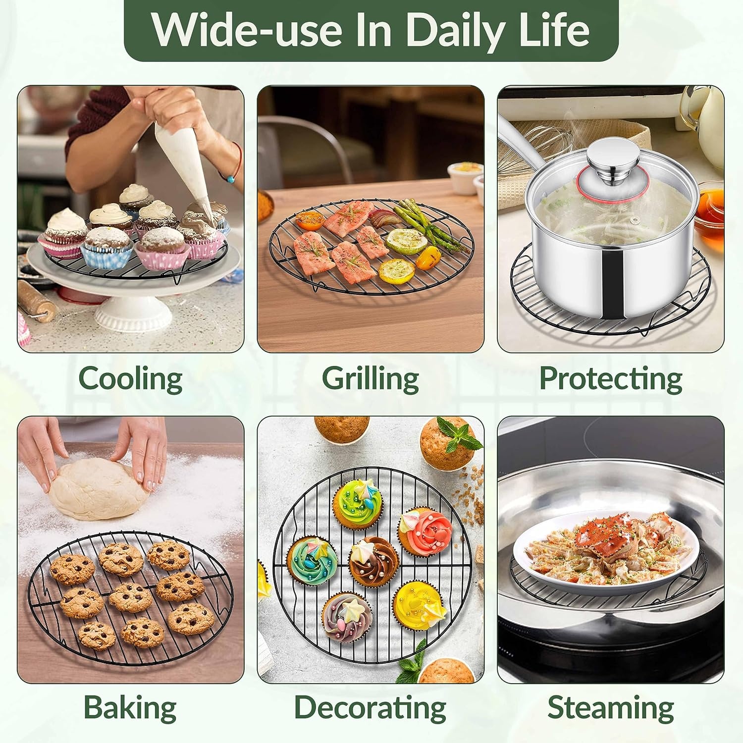 image:imageTeamFar 105 Inch NonStick Cooling Rack Round Coated Stainless Steel Cooking Wire Rack Set of 2 for BakingRoastingSteamingCooling Healthy amp HeavyDuty Oven Safe amp Easy to Clean2