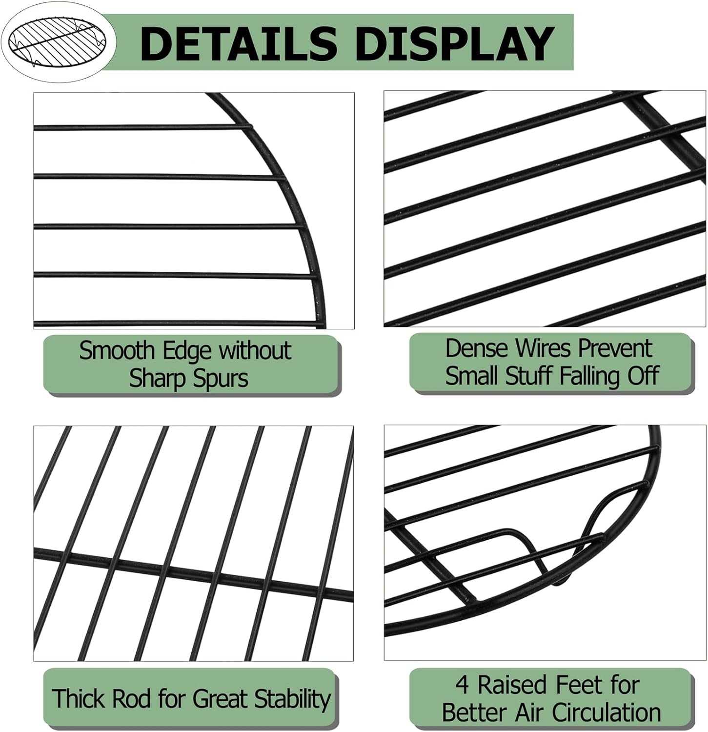 image:imageTeamFar 105 Inch NonStick Cooling Rack Round Coated Stainless Steel Cooking Wire Rack Set of 2 for BakingRoastingSteamingCooling Healthy amp HeavyDuty Oven Safe amp Easy to Clean2