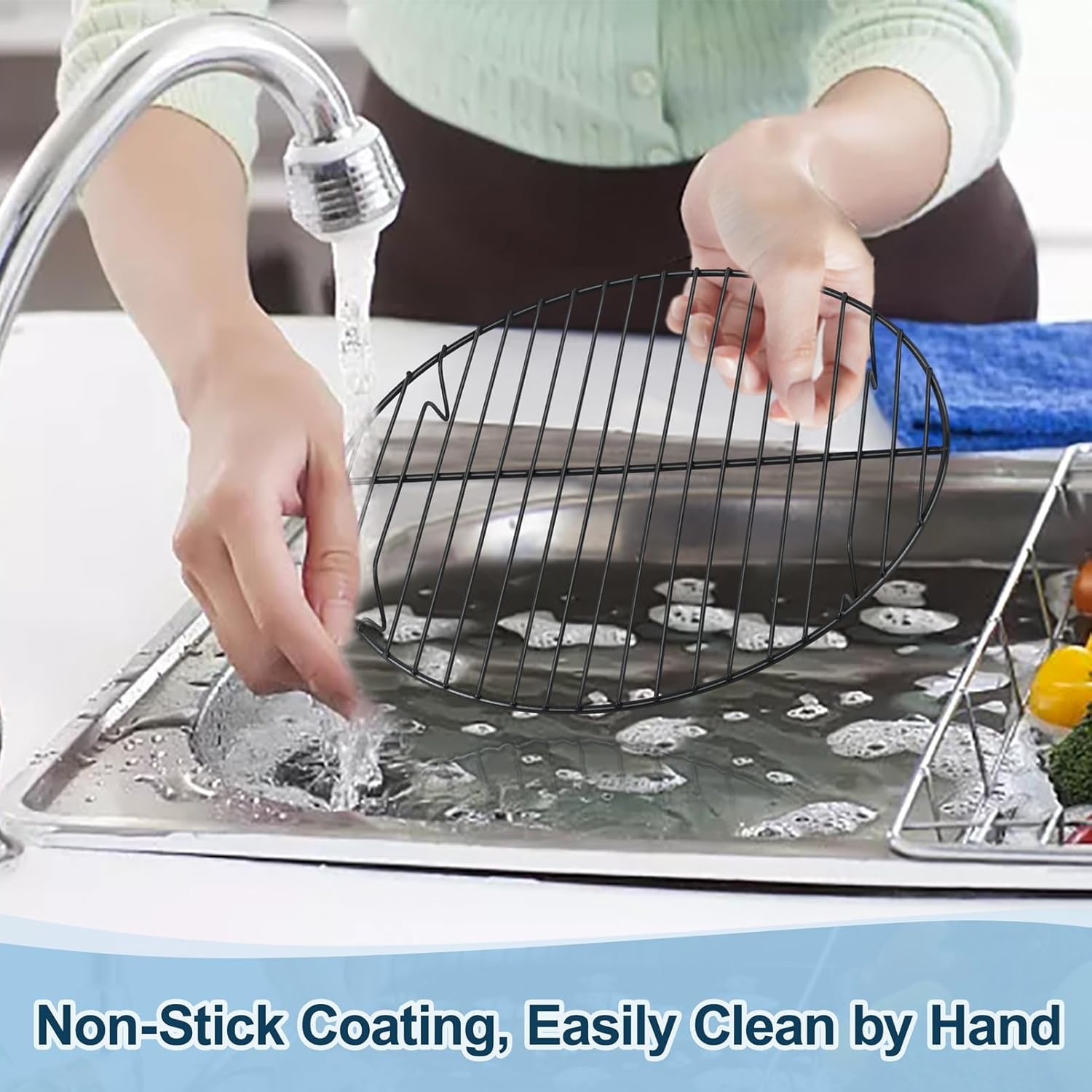 image:imageTeamFar 105 Inch NonStick Cooling Rack Round Coated Stainless Steel Cooking Wire Rack Set of 2 for BakingRoastingSteamingCooling Healthy amp HeavyDuty Oven Safe amp Easy to Clean2