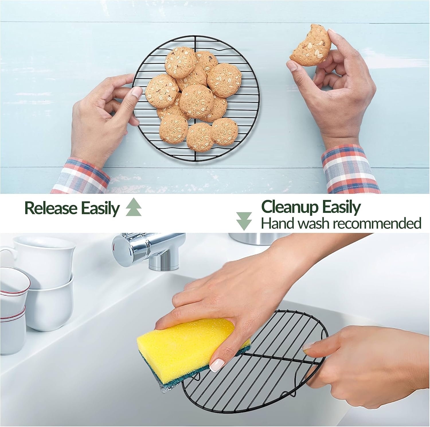 image:imageTeamFar 105 Inch NonStick Cooling Rack Round Coated Stainless Steel Cooking Wire Rack Set of 2 for BakingRoastingSteamingCooling Healthy amp HeavyDuty Oven Safe amp Easy to Clean2