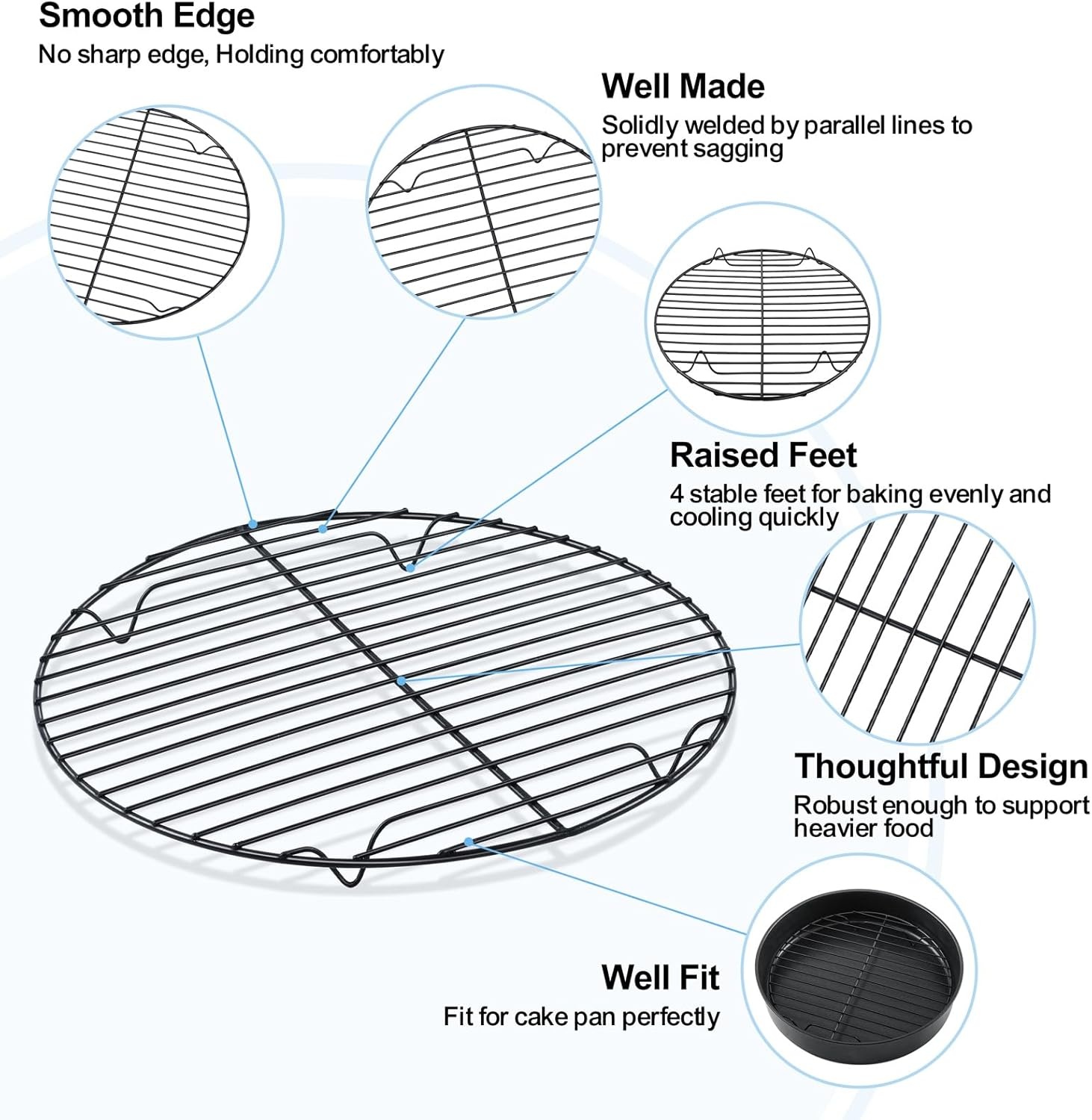 image:imageTeamFar 105 Inch NonStick Cooling Rack Round Coated Stainless Steel Cooking Wire Rack Set of 2 for BakingRoastingSteamingCooling Healthy amp HeavyDuty Oven Safe amp Easy to Clean2