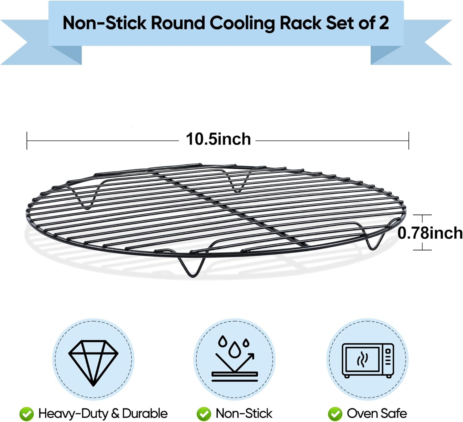image:imageTeamFar 105 Inch NonStick Cooling Rack Round Coated Stainless Steel Cooking Wire Rack Set of 2 for BakingRoastingSteamingCooling Healthy amp HeavyDuty Oven Safe amp Easy to Clean2