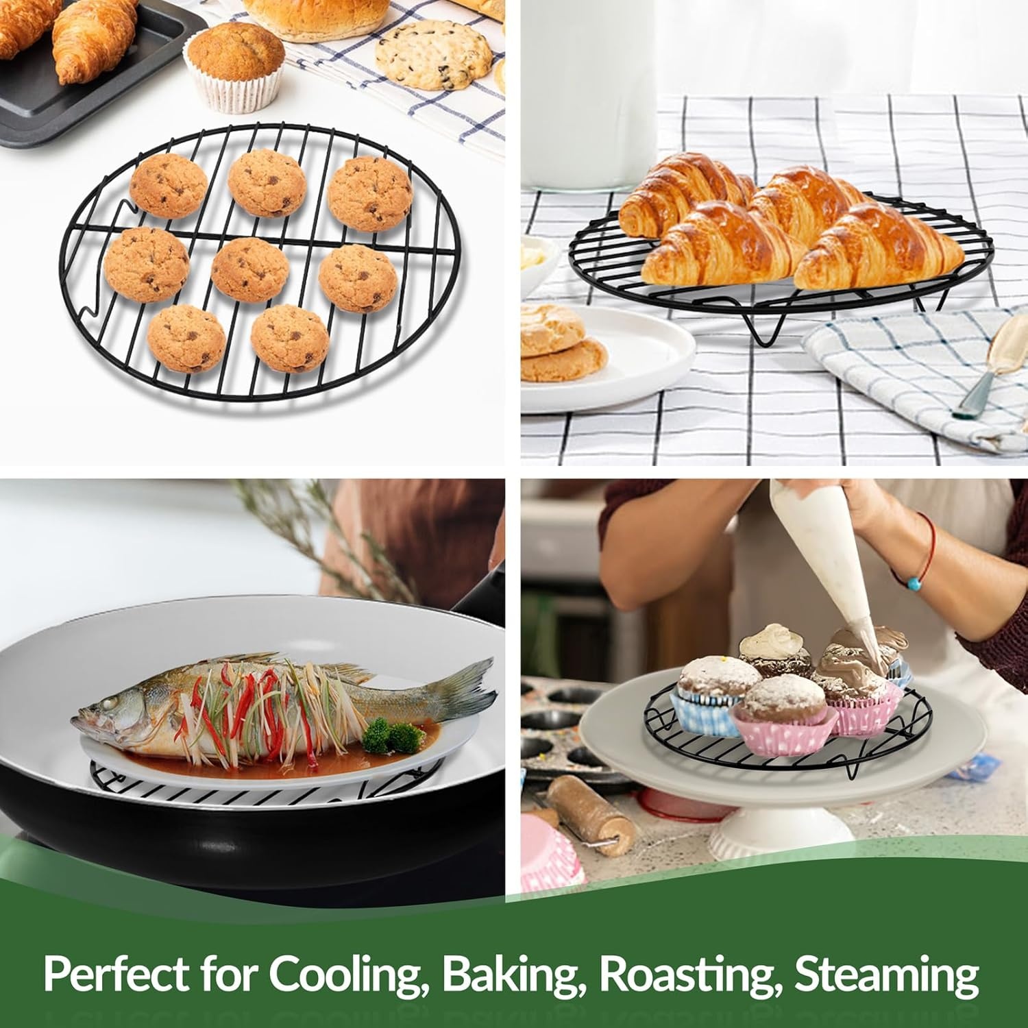 image:imageTeamFar 105 Inch NonStick Cooling Rack Round Coated Stainless Steel Cooking Wire Rack Set of 2 for BakingRoastingSteamingCooling Healthy amp HeavyDuty Oven Safe amp Easy to Clean2