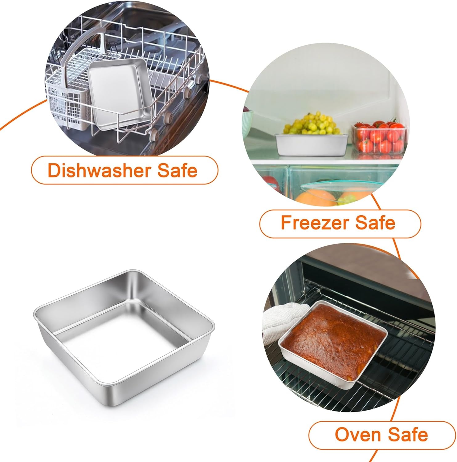 image:imageTeamFar 6 Inch Square Cake Pan Stainless Steel Square Baking Pan for Lasagna Cake Brownie Healthy amp Heavy Duty Dishwasher Safe amp Easy Clean Brushed Surface amp Smooth Edge Set of 21