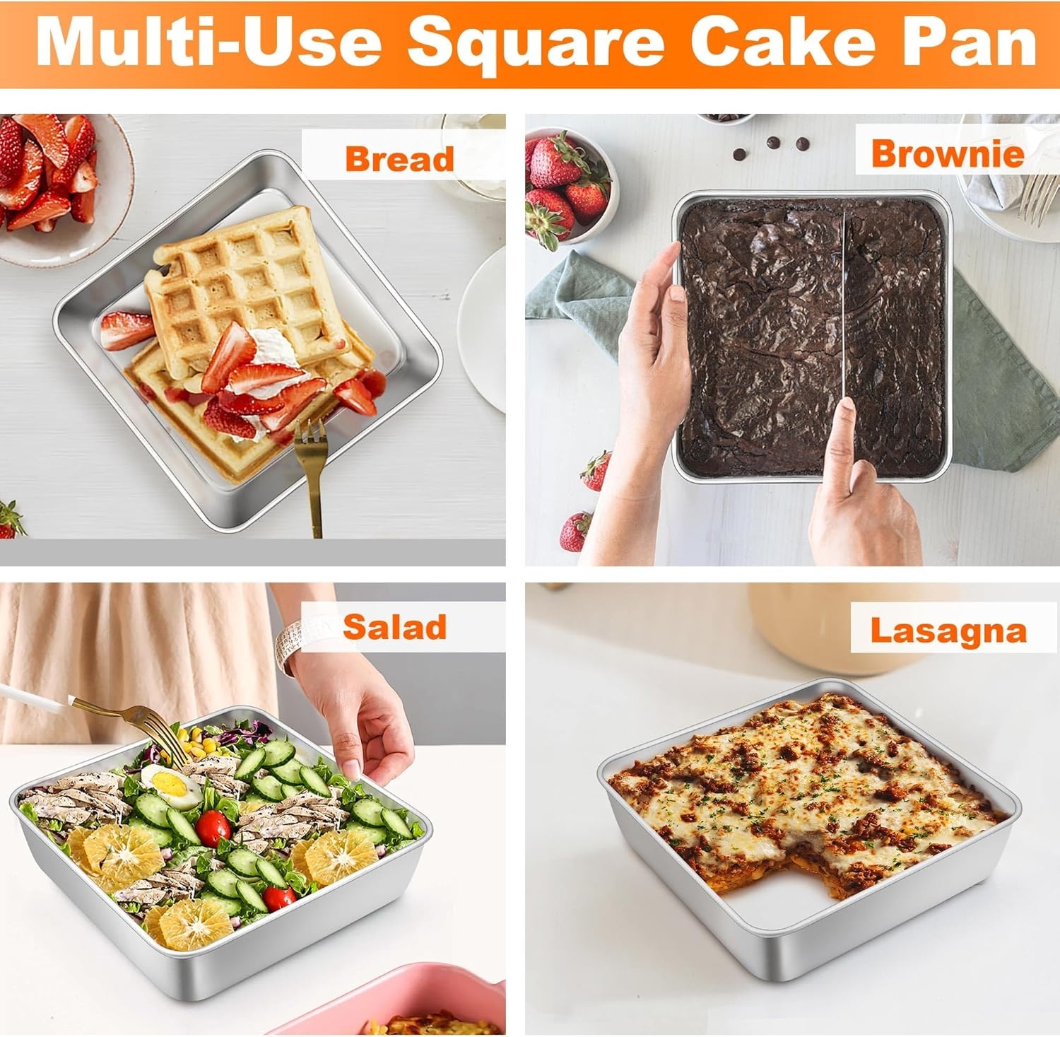 image:imageTeamFar 6 Inch Square Cake Pan Stainless Steel Square Baking Pan for Lasagna Cake Brownie Healthy amp Heavy Duty Dishwasher Safe amp Easy Clean Brushed Surface amp Smooth Edge Set of 21