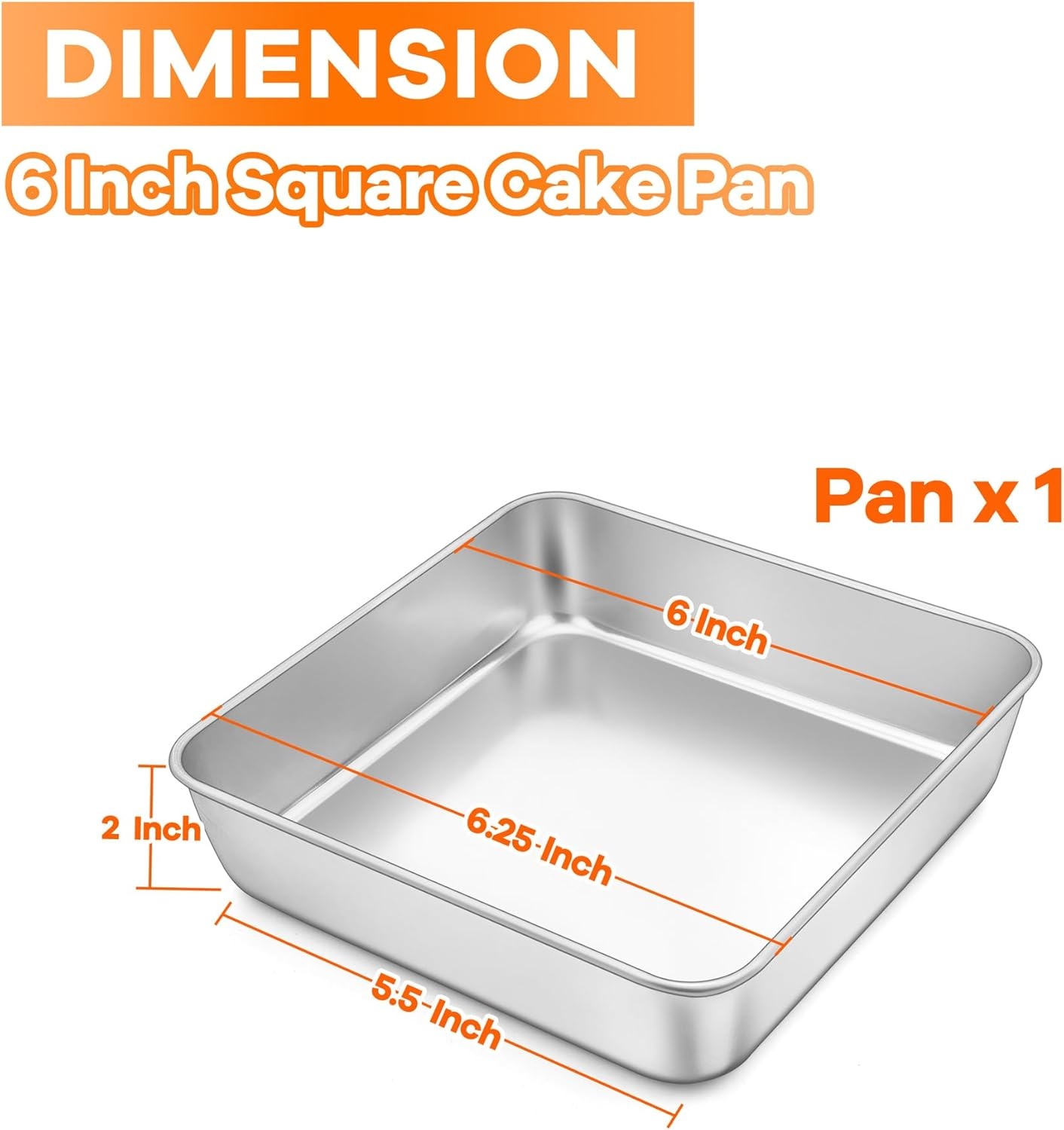 image:imageTeamFar 6 Inch Square Cake Pan Stainless Steel Square Baking Pan for Lasagna Cake Brownie Healthy amp Heavy Duty Dishwasher Safe amp Easy Clean Brushed Surface amp Smooth Edge Set of 21