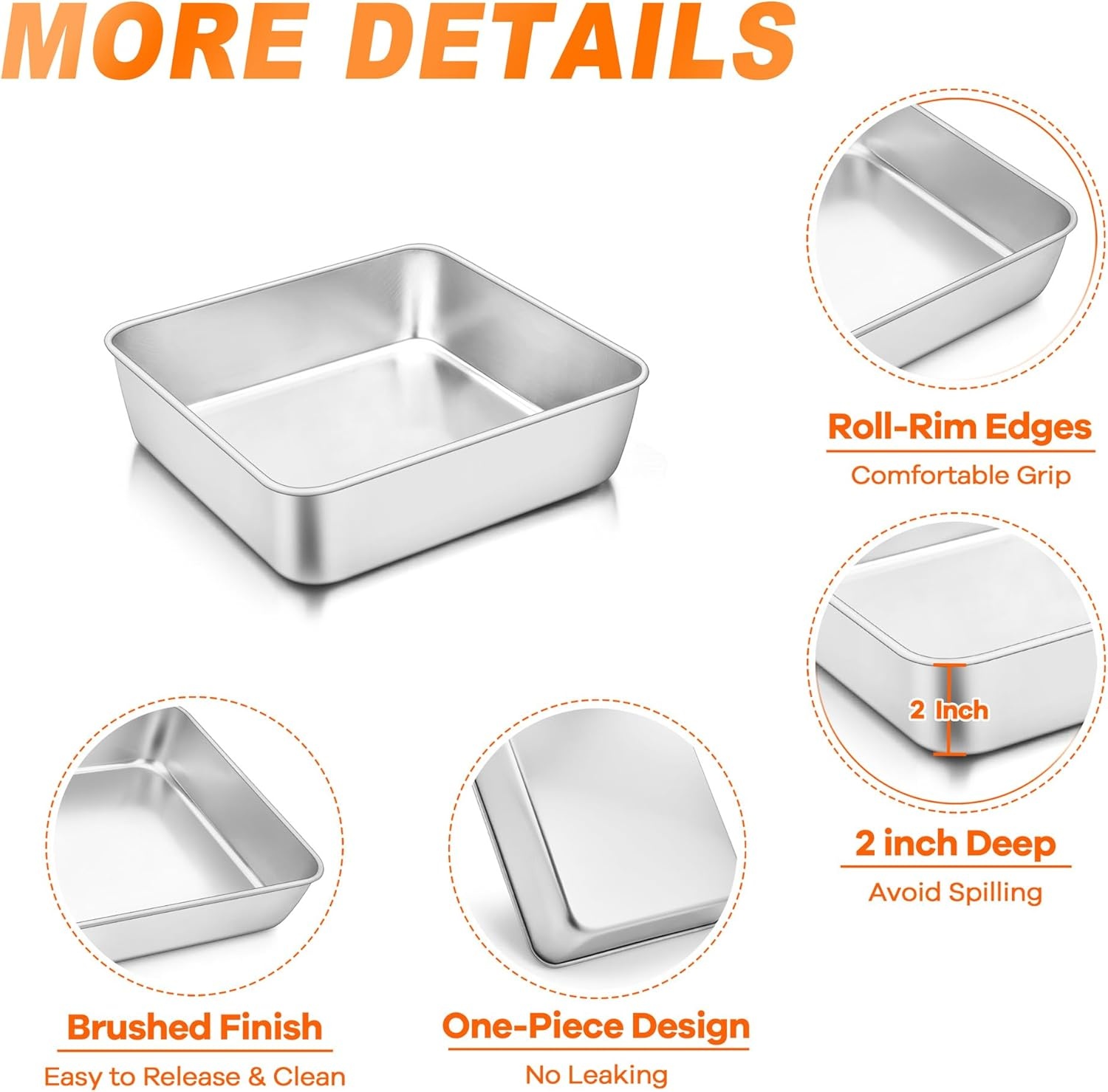 image:imageTeamFar 6 Inch Square Cake Pan Stainless Steel Square Baking Pan for Lasagna Cake Brownie Healthy amp Heavy Duty Dishwasher Safe amp Easy Clean Brushed Surface amp Smooth Edge Set of 21