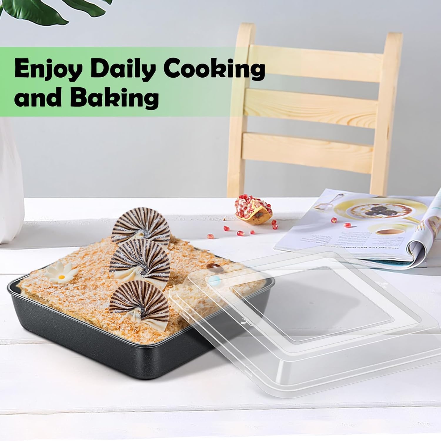 image:imageTeamFar 9x9 Inch Square Cake Pan with Lid NonStick Square Baking Roasting Pan with Stainless Steel Core for Cooking Brownie Lasagna NonToxic amp HeavyDuty Release amp Clean Easily 1 Pan1 Lid
