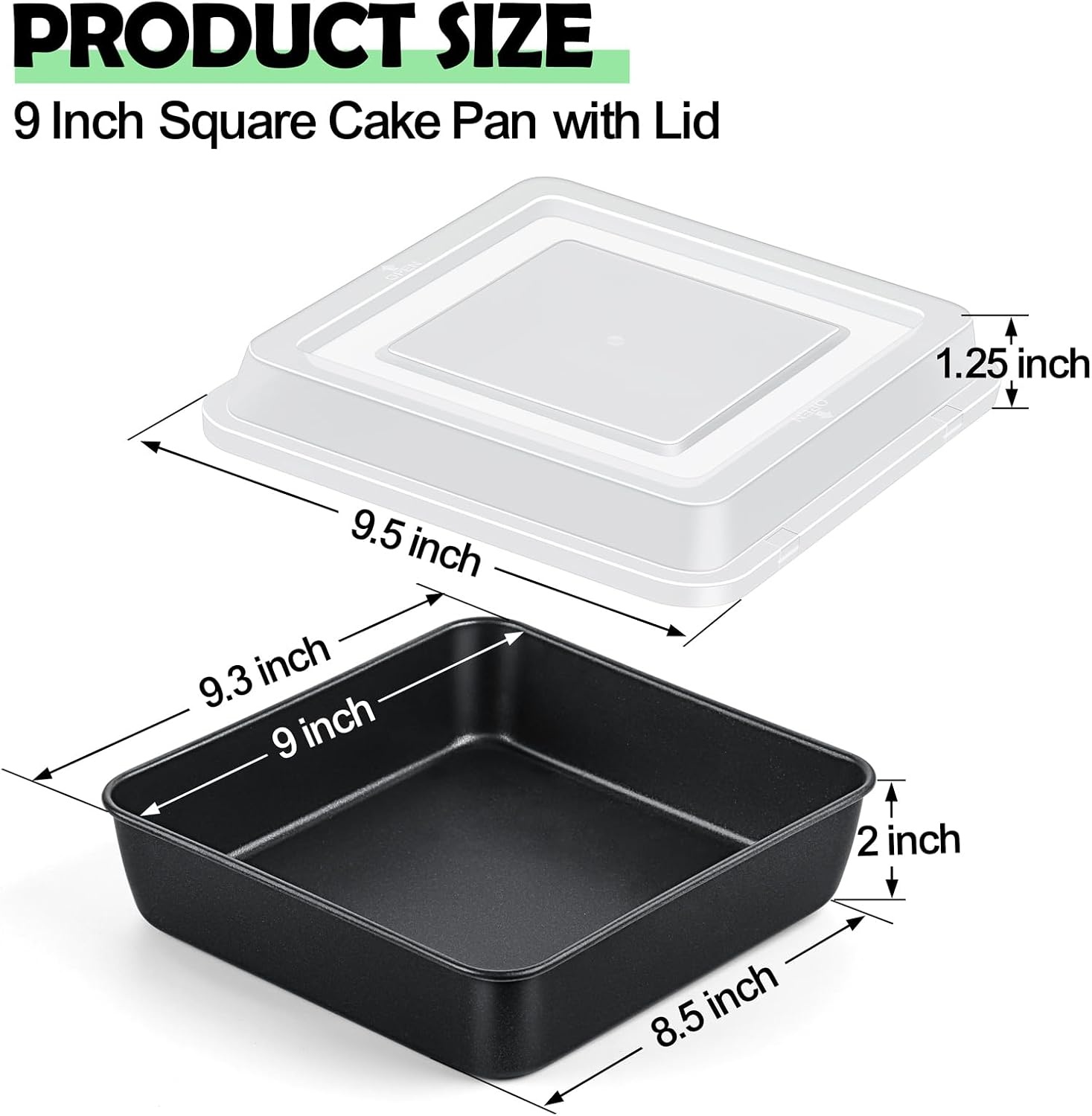 image:imageTeamFar 9x9 Inch Square Cake Pan with Lid NonStick Square Baking Roasting Pan with Stainless Steel Core for Cooking Brownie Lasagna NonToxic amp HeavyDuty Release amp Clean Easily 1 Pan1 Lid