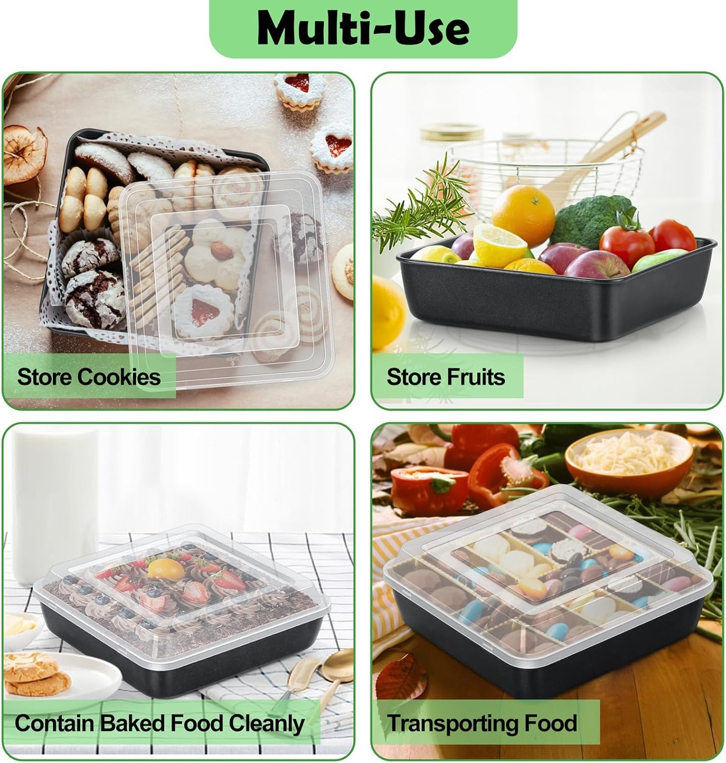 image:imageTeamFar 9x9 Inch Square Cake Pan with Lid NonStick Square Baking Roasting Pan with Stainless Steel Core for Cooking Brownie Lasagna NonToxic amp HeavyDuty Release amp Clean Easily 1 Pan1 Lid