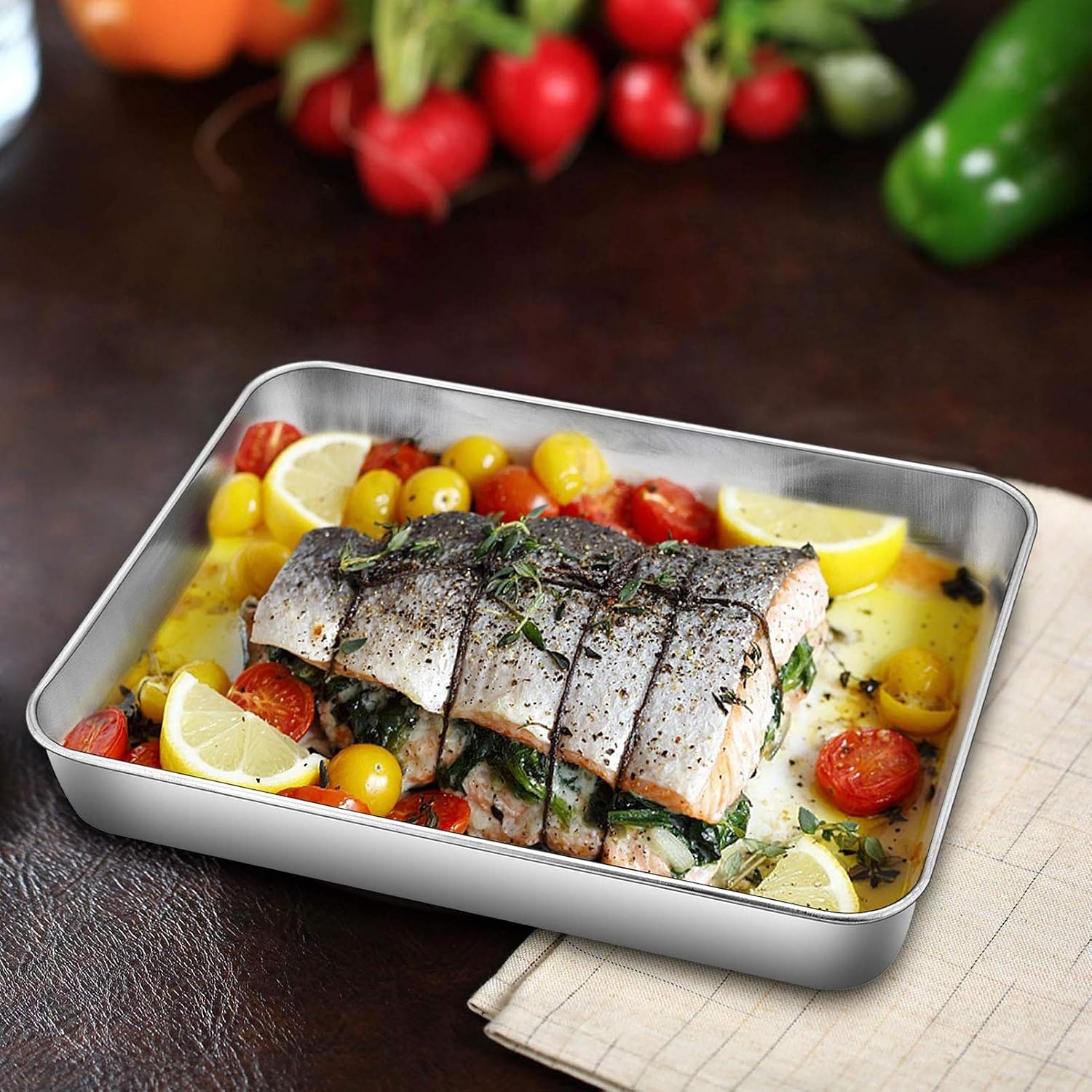 image:imageTeamFar Baking Pan with Lid 93x 7 Stainless Steel Rectangular Cake Lasagna Pan with Cover for Cake Brownie Casseroles Healthy amp Sturdy Oven amp Dishwasher Safe 1 Pan 1 Lid4