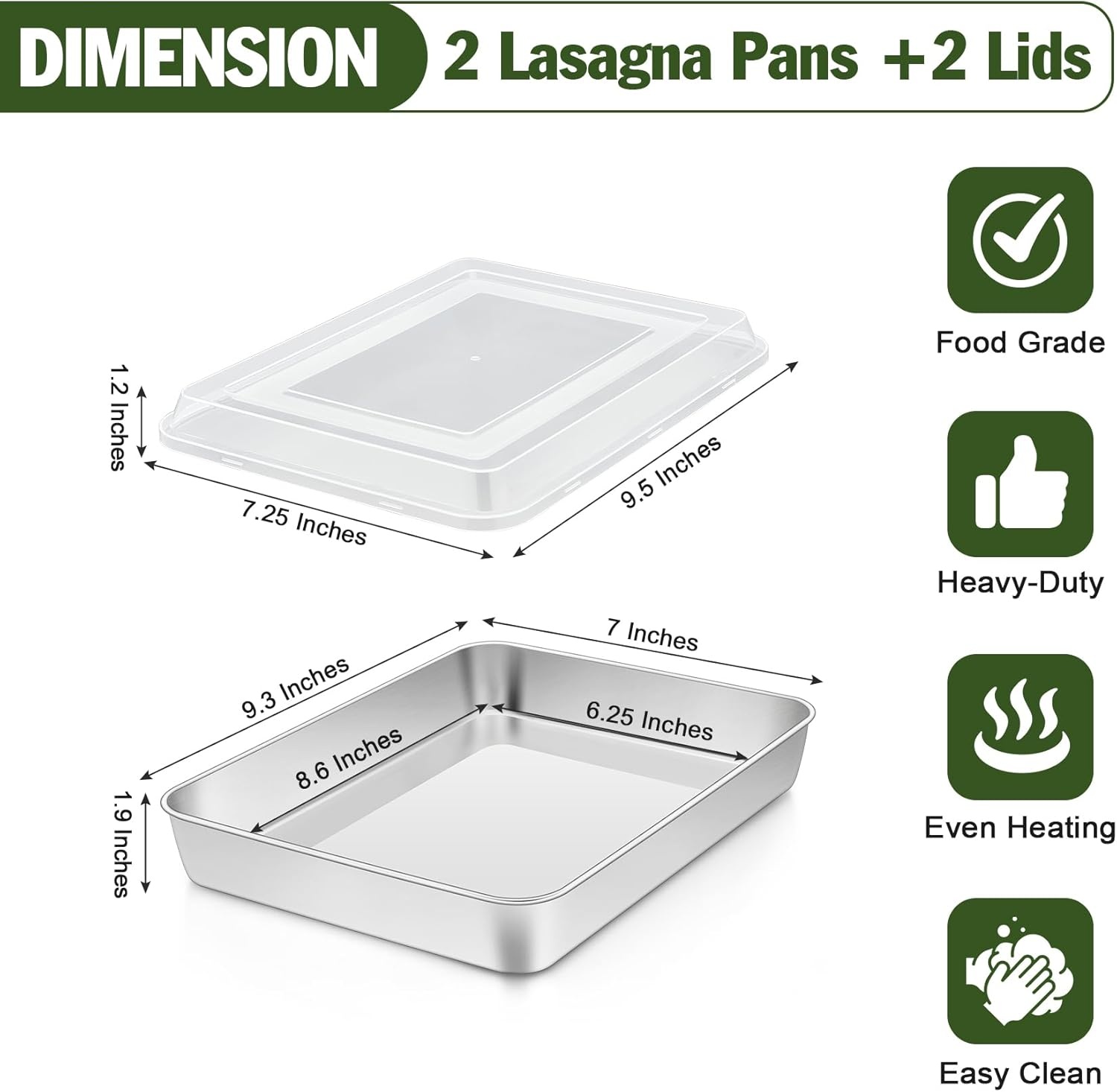 image:imageTeamFar Baking Pan with Lid 93x 7 Stainless Steel Rectangular Cake Lasagna Pan with Cover for Cake Brownie Casseroles Healthy amp Sturdy Oven amp Dishwasher Safe 1 Pan 1 Lid4