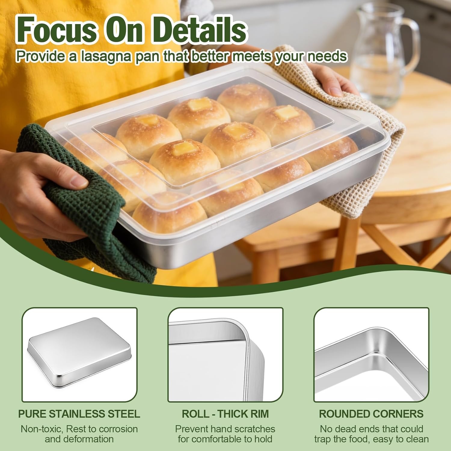 image:imageTeamFar Baking Pan with Lid 93x 7 Stainless Steel Rectangular Cake Lasagna Pan with Cover for Cake Brownie Casseroles Healthy amp Sturdy Oven amp Dishwasher Safe 1 Pan 1 Lid4