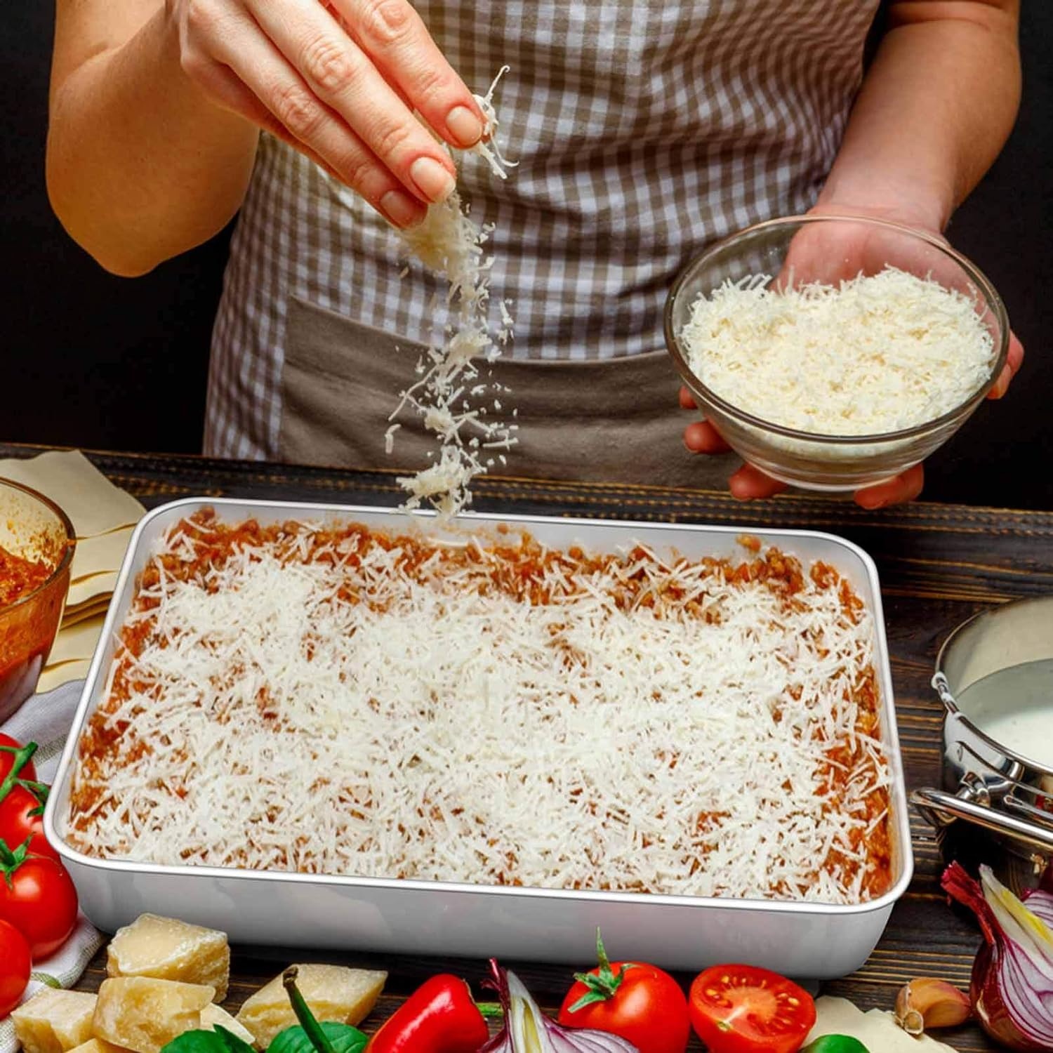 image:imageTeamFar Baking Pan with Lid 93x 7 Stainless Steel Rectangular Cake Lasagna Pan with Cover for Cake Brownie Casseroles Healthy amp Sturdy Oven amp Dishwasher Safe 1 Pan 1 Lid4