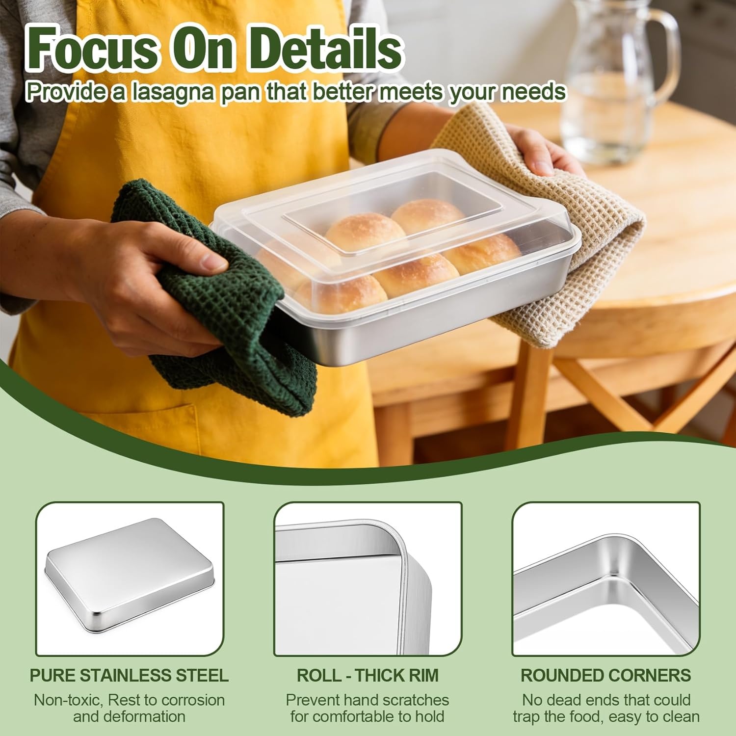 image:imageTeamFar Baking Pan with Lid 93x 7 Stainless Steel Rectangular Cake Lasagna Pan with Cover for Cake Brownie Casseroles Healthy amp Sturdy Oven amp Dishwasher Safe 1 Pan 1 Lid4