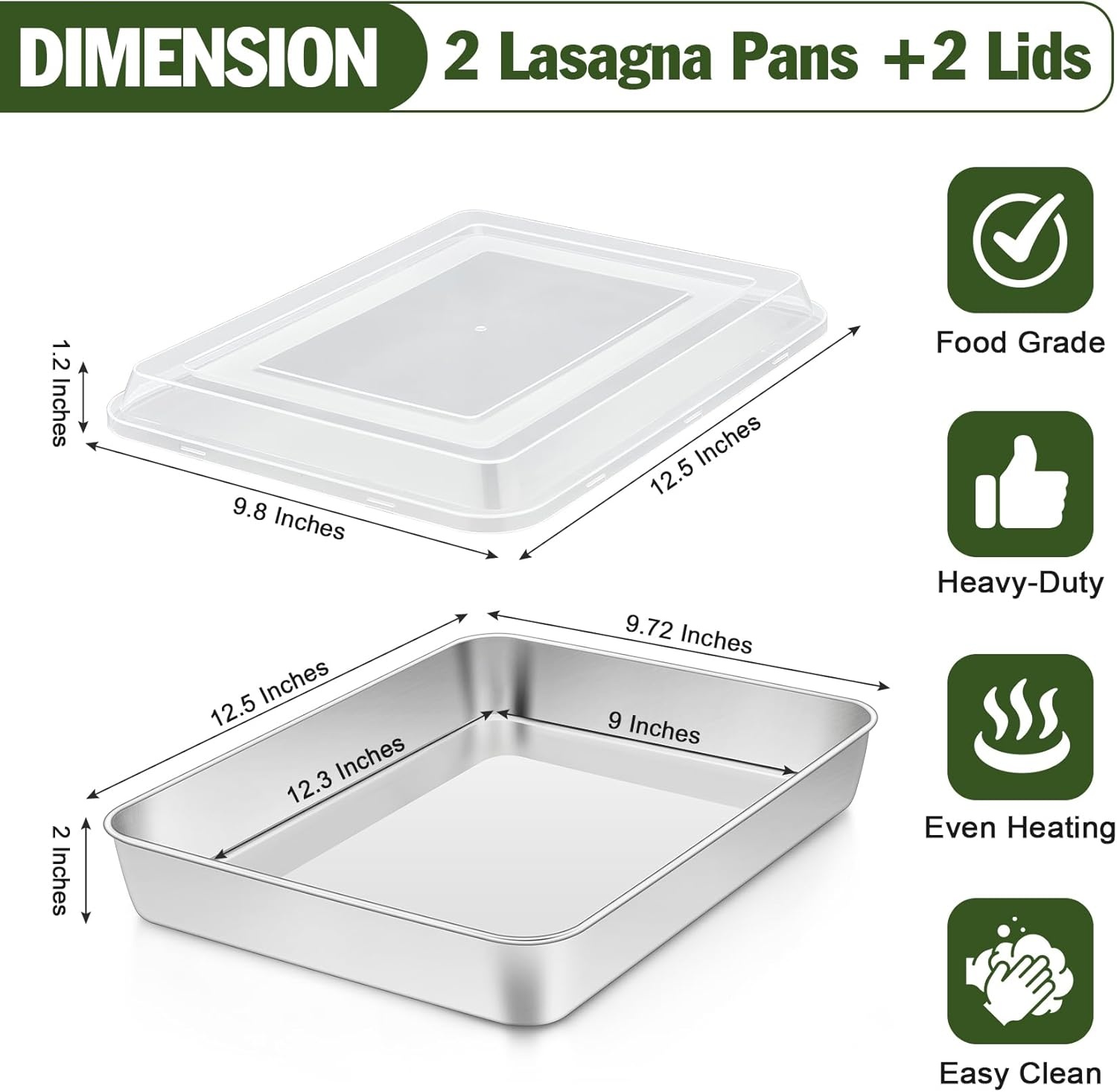 image:imageTeamFar Baking Pan with Lid 93x 7 Stainless Steel Rectangular Cake Lasagna Pan with Cover for Cake Brownie Casseroles Healthy amp Sturdy Oven amp Dishwasher Safe 1 Pan 1 Lid4
