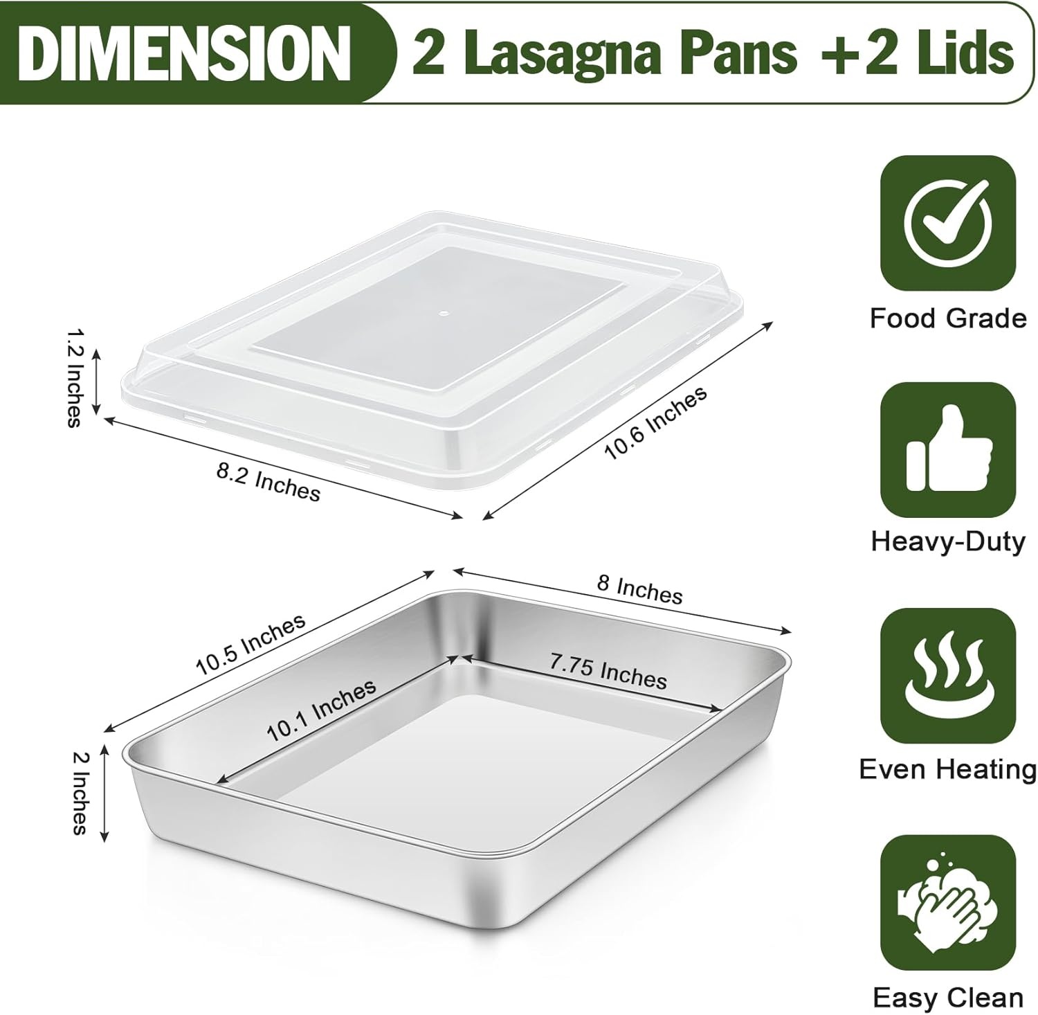 image:imageTeamFar Baking Pan with Lid 93x 7 Stainless Steel Rectangular Cake Lasagna Pan with Cover for Cake Brownie Casseroles Healthy amp Sturdy Oven amp Dishwasher Safe 1 Pan 1 Lid4