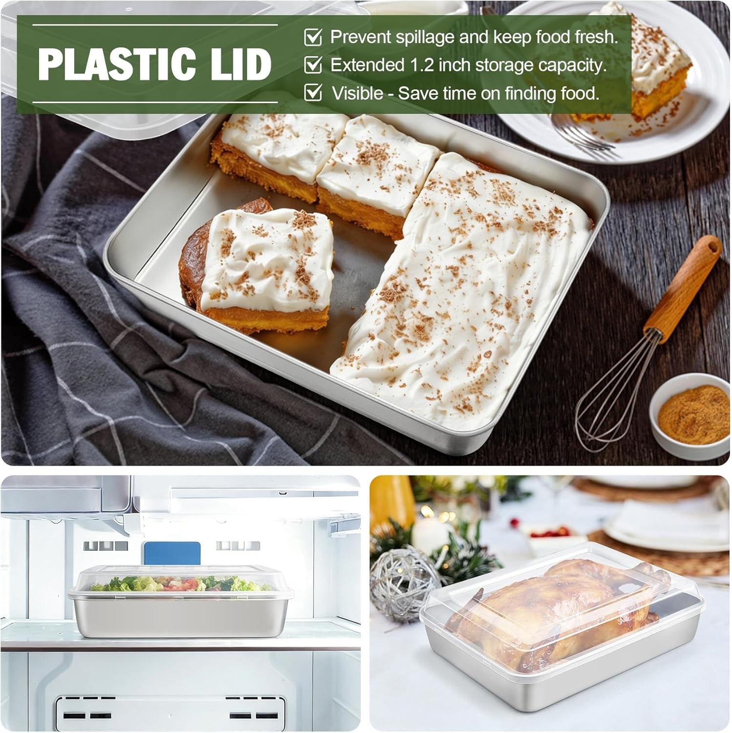 image:imageTeamFar Baking Pan with Lid 93x 7 Stainless Steel Rectangular Cake Lasagna Pan with Cover for Cake Brownie Casseroles Healthy amp Sturdy Oven amp Dishwasher Safe 1 Pan 1 Lid4