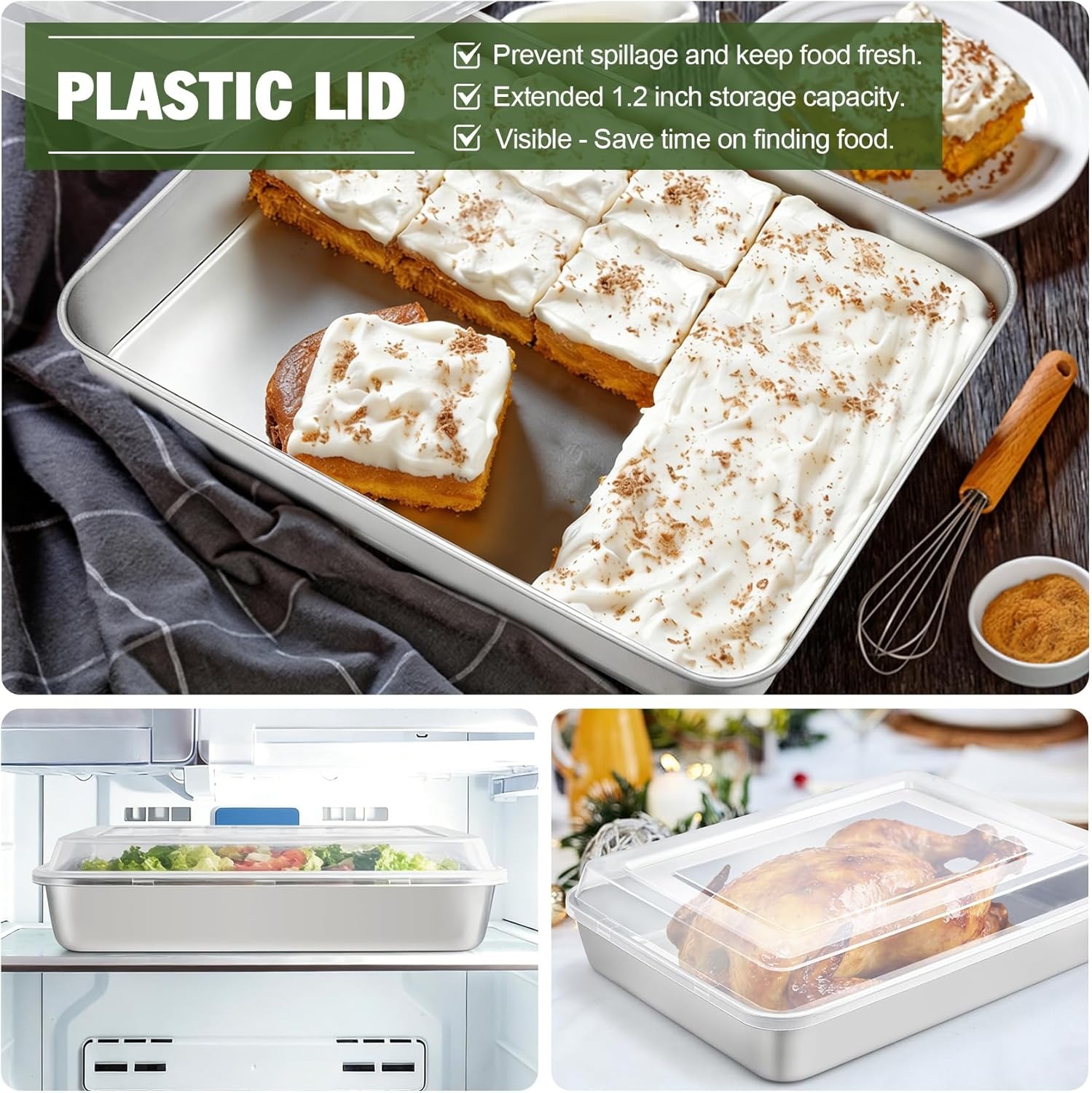 image:imageTeamFar Baking Pan with Lid 93x 7 Stainless Steel Rectangular Cake Lasagna Pan with Cover for Cake Brownie Casseroles Healthy amp Sturdy Oven amp Dishwasher Safe 1 Pan 1 Lid4