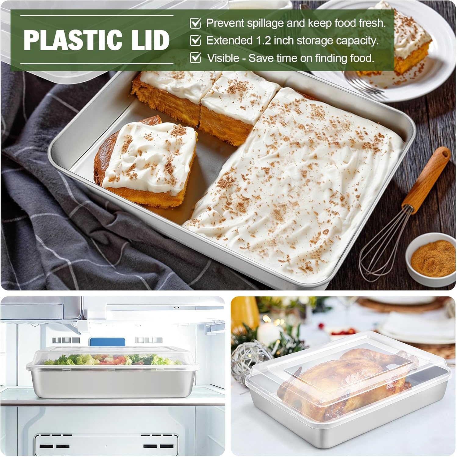 image:imageTeamFar Baking Pan with Lid 93x 7 Stainless Steel Rectangular Cake Lasagna Pan with Cover for Cake Brownie Casseroles Healthy amp Sturdy Oven amp Dishwasher Safe 1 Pan 1 Lid4