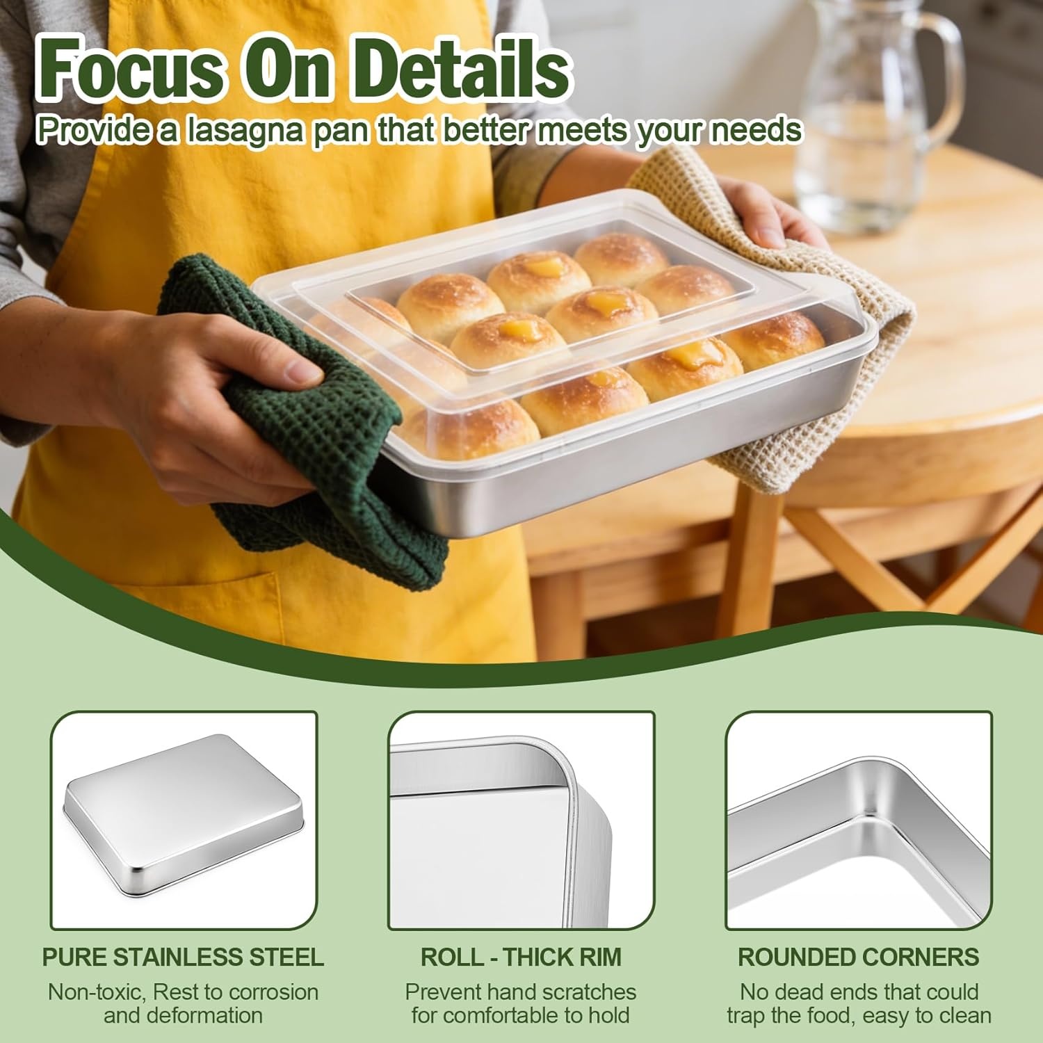 image:imageTeamFar Baking Pan with Lid 93x 7 Stainless Steel Rectangular Cake Lasagna Pan with Cover for Cake Brownie Casseroles Healthy amp Sturdy Oven amp Dishwasher Safe 1 Pan 1 Lid4