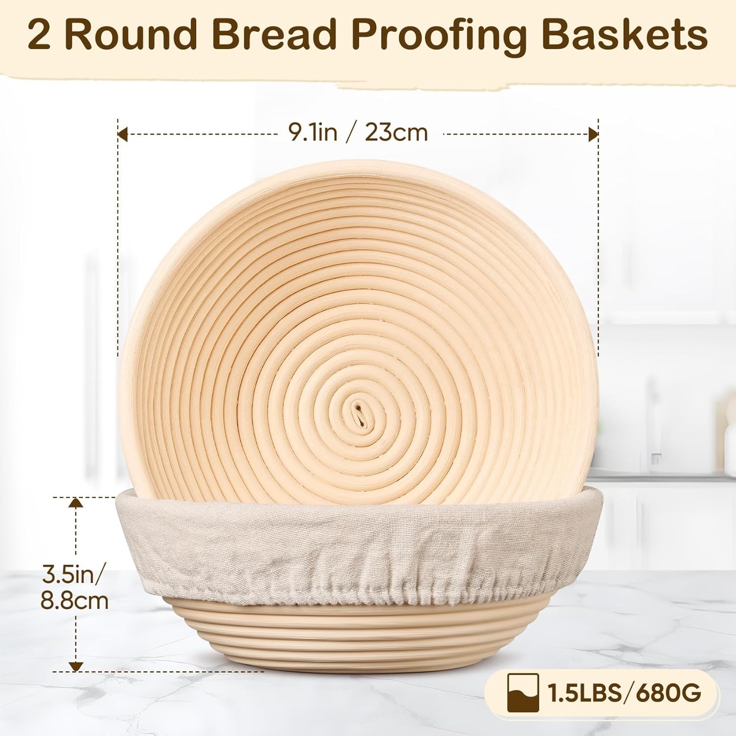 image:imageTeamFar Bread Proofing Basket Set of 2 Sourdough Bread Baking Supplies 10 Inch Oval Proofing Baskets for Sourdough Bread Baking Proofing Bowls with Liner for Dough FermentationRound