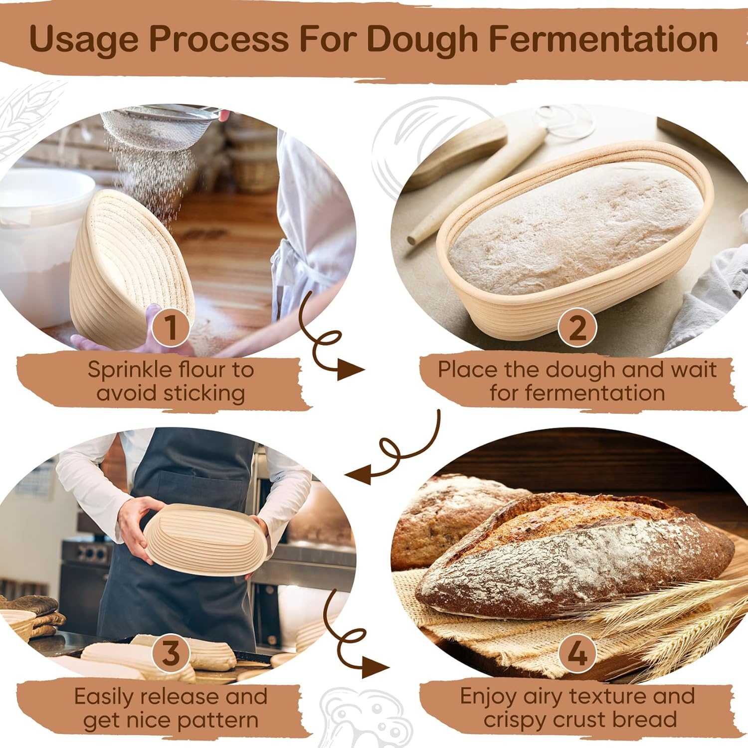 image:imageTeamFar Bread Proofing Basket Set of 2 Sourdough Bread Baking Supplies 10 Inch Oval Proofing Baskets for Sourdough Bread Baking Proofing Bowls with Liner for Dough FermentationOval
