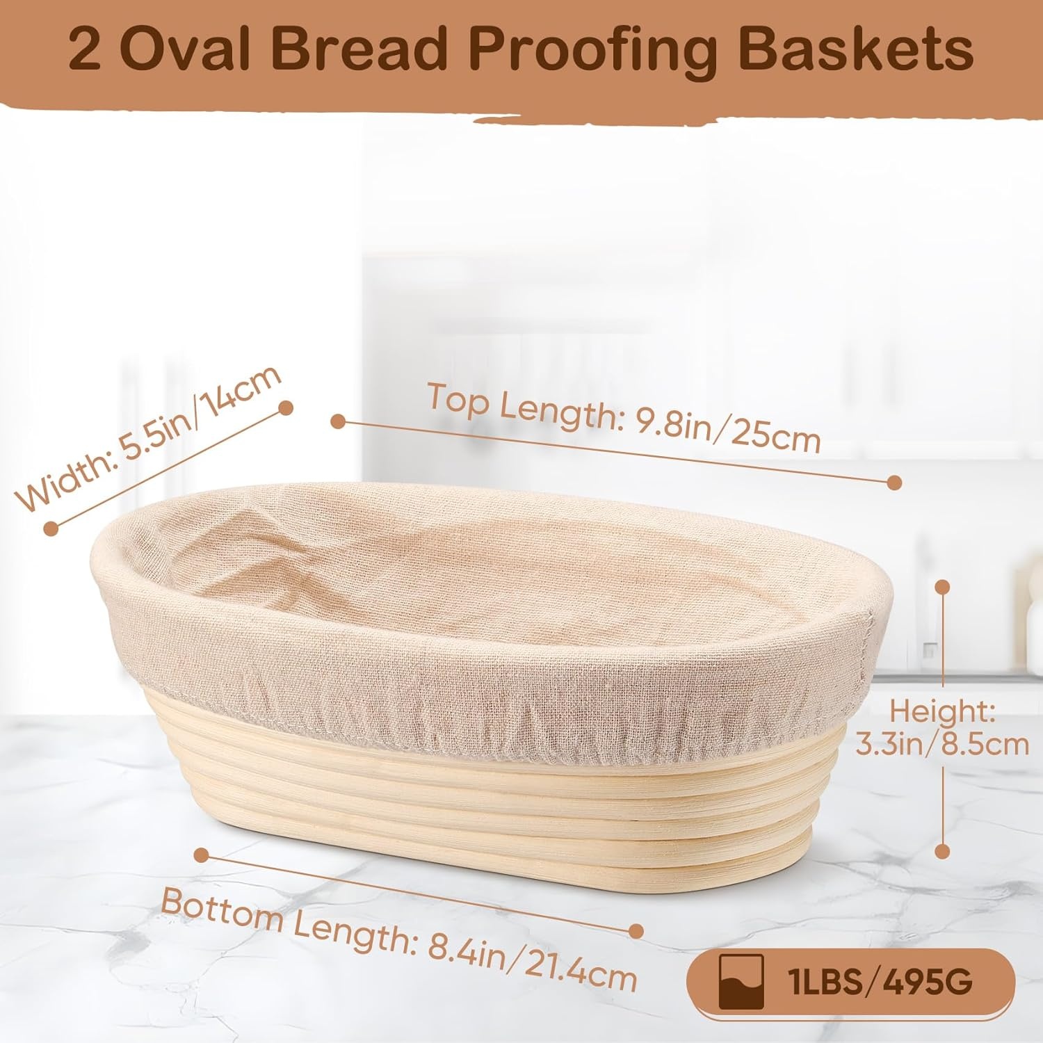 image:imageTeamFar Bread Proofing Basket Set of 2 Sourdough Bread Baking Supplies 10 Inch Oval Proofing Baskets for Sourdough Bread Baking Proofing Bowls with Liner for Dough FermentationOval