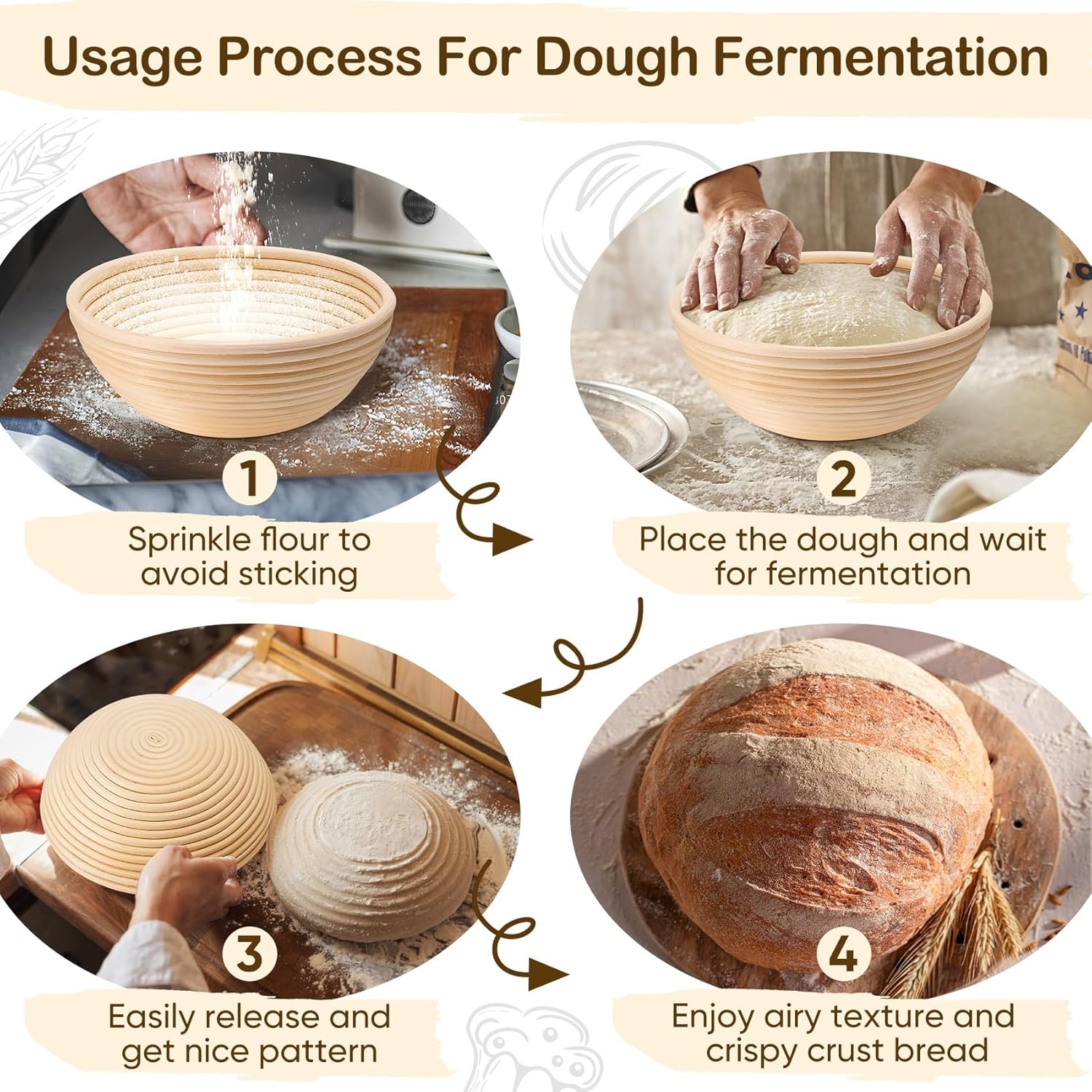 image:imageTeamFar Bread Proofing Basket Set of 2 Sourdough Bread Baking Supplies 10 Inch Oval Proofing Baskets for Sourdough Bread Baking Proofing Bowls with Liner for Dough FermentationRound