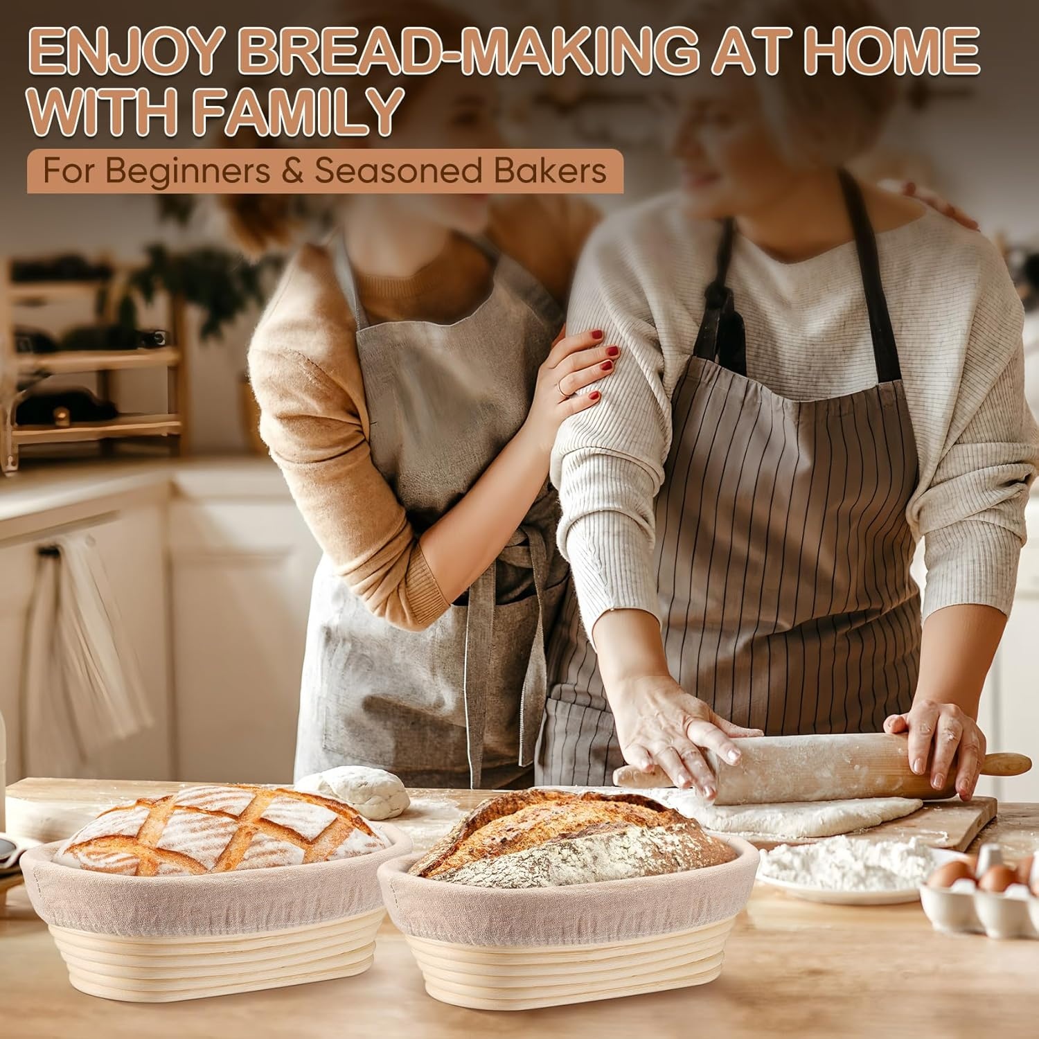 image:imageTeamFar Bread Proofing Basket Set of 2 Sourdough Bread Baking Supplies 10 Inch Oval Proofing Baskets for Sourdough Bread Baking Proofing Bowls with Liner for Dough FermentationOval